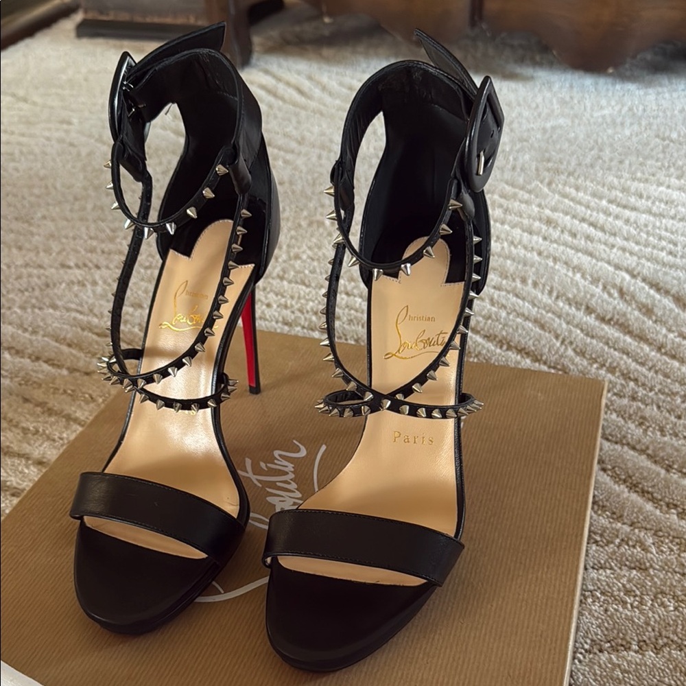 Christian Louboutin Choca Lux 120 Black Spiked Women's Heels 38.5